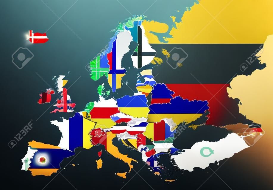 Dibujando mapa de Europa con sus banderas 