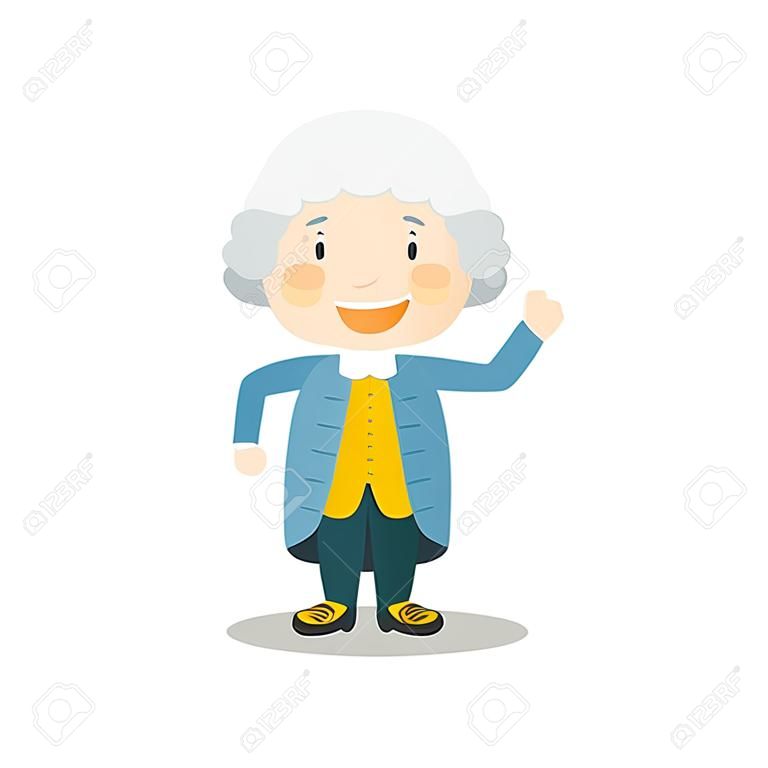 Jean-Jacques Rousseau cartoon karakter. Vector Illustratie. Kinderen Geschiedenis Verzameling.