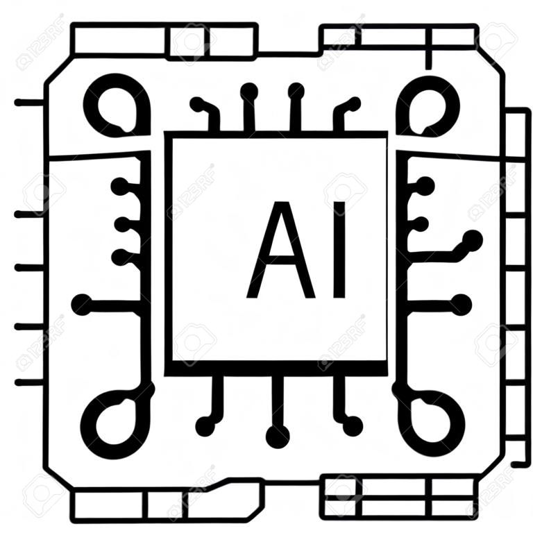 Simbolo dell'icona del chip del processore AI di intelligenza artificiale per la progettazione grafica, sito web, social media, app mobile, illustrazione dell'interfaccia utente