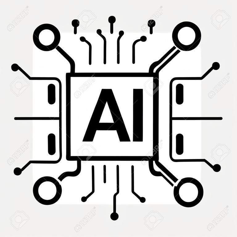 グラフィックデザイン、Webサイト、ソーシャルメディア、モバイルアプリ、UIイラストのための人工知能AIプロセッサチップアイコンアイコンシンボル