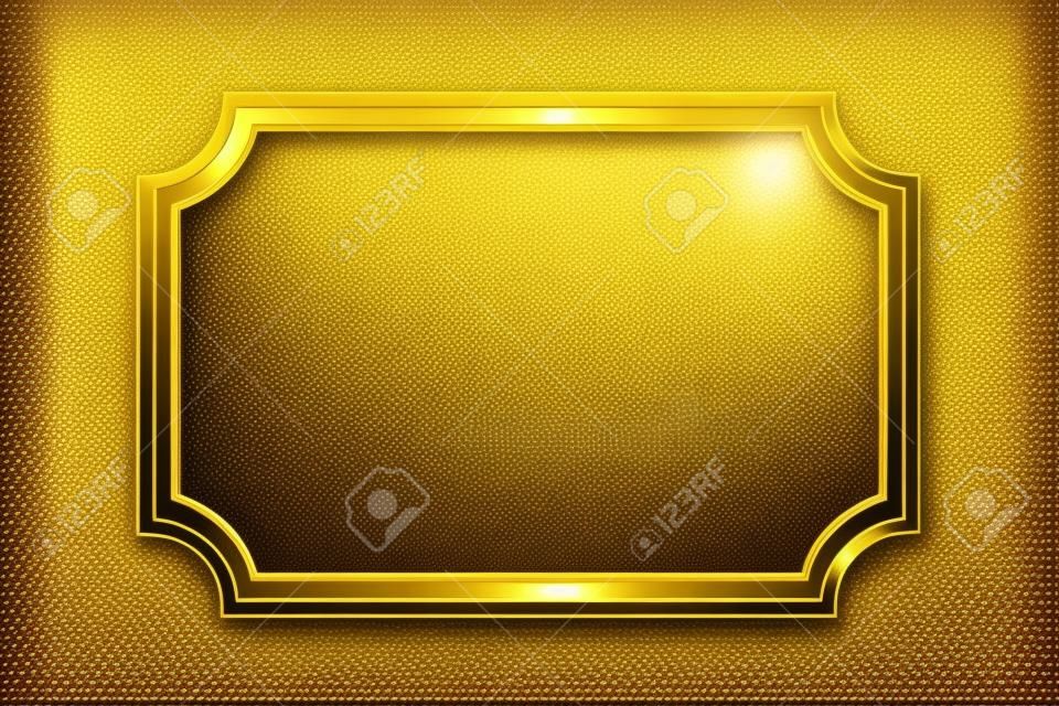 白い背景に分離された影とゴールドの光沢のある輝くヴィンテージの長方形のフレーム。装飾、写真、バナー用のゴールドのリアルな長方形の境界線。ベクトルイラスト。ベクトルイラスト