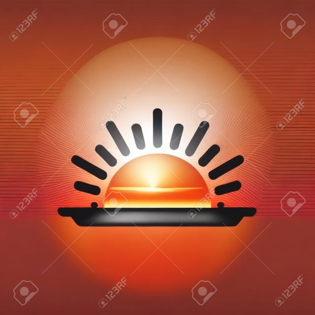 Eine halbe Sonne setzt nach unten Symbolvektor-Sonnenuntergangkonzept für Grafikdesign, Logo, Website, soziale Medien, mobile App, ui-Illustration
