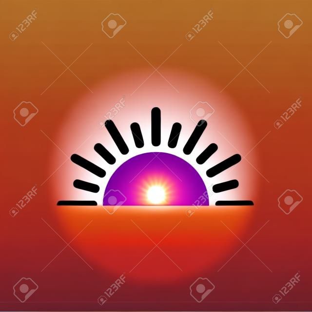 Un mezzo sole sta tramontando verso il basso il concetto di tramonto del vettore dell'icona per la progettazione grafica, il logo, il sito web, i social media, l'app mobile, l'illustrazione dell'interfaccia utente