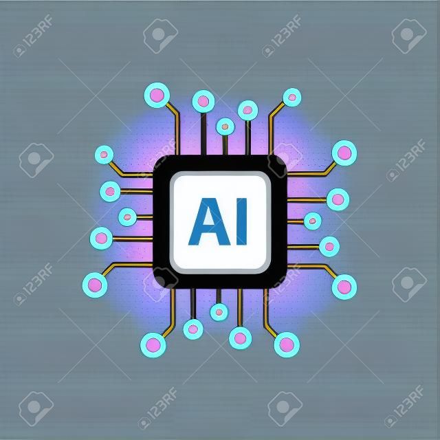 Simbolo dell'icona di vettore del chip del processore AI di intelligenza artificiale per progettazione grafica, logo, sito Web, social media, app mobile, illustrazione dell'interfaccia utente