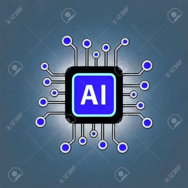 Simbolo dell'icona di vettore del chip del processore AI di intelligenza artificiale per progettazione grafica, logo, sito Web, social media, app mobile, illustrazione dell'interfaccia utente