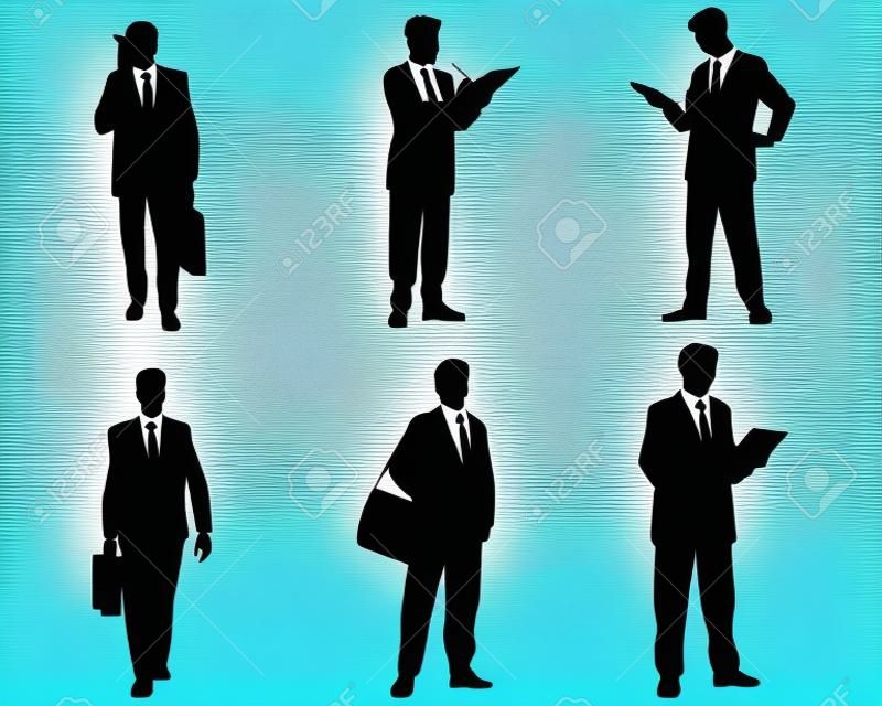 Vector illustratie van een zes zakenmannen silhouetten