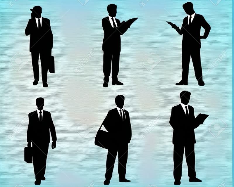 Ilustración vectorial de un seis hombres de negocios siluetas