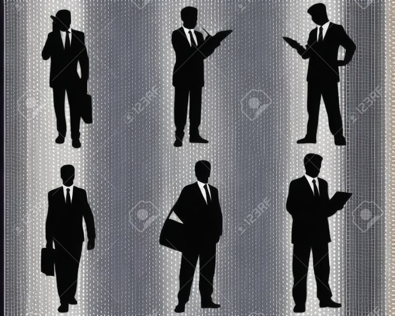 Ilustración vectorial de un seis hombres de negocios siluetas