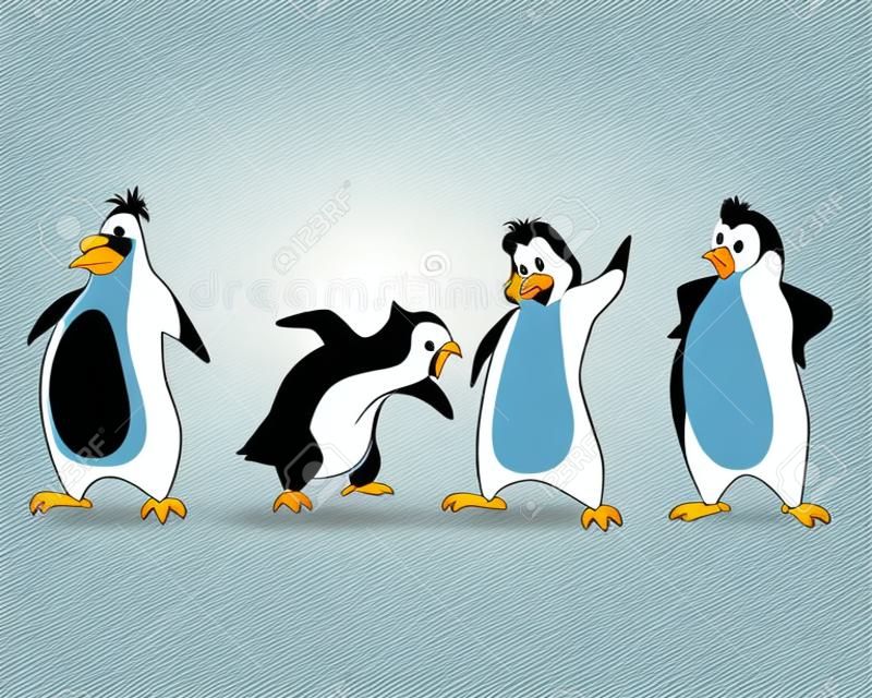 Ilustración de un cuatro pingüinos divertidos