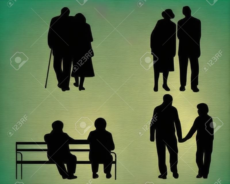 Vector illustration of a elderly couples silhouettes
