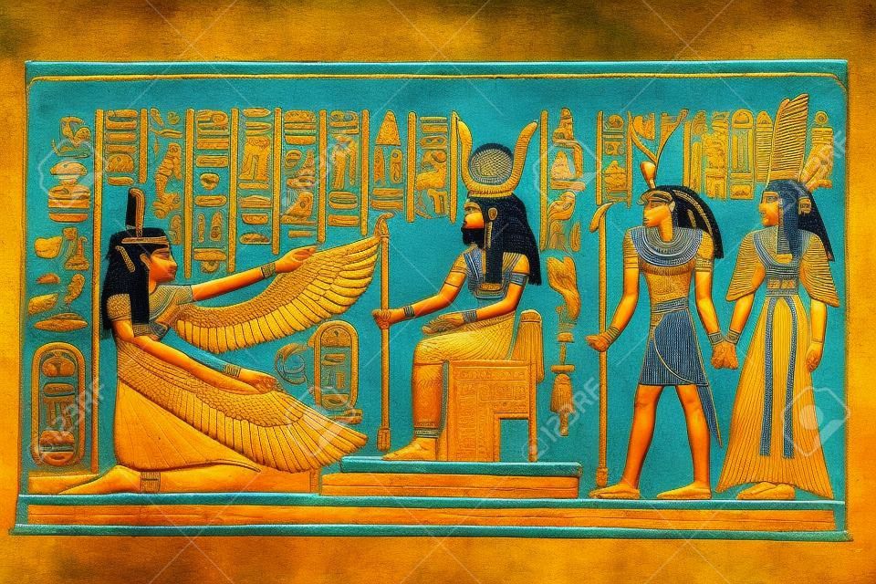 伊希斯（Isis）和帶翅膀的馬特（Maat）以及荷魯斯（Horus）和納芙塔里（Nefertari）
