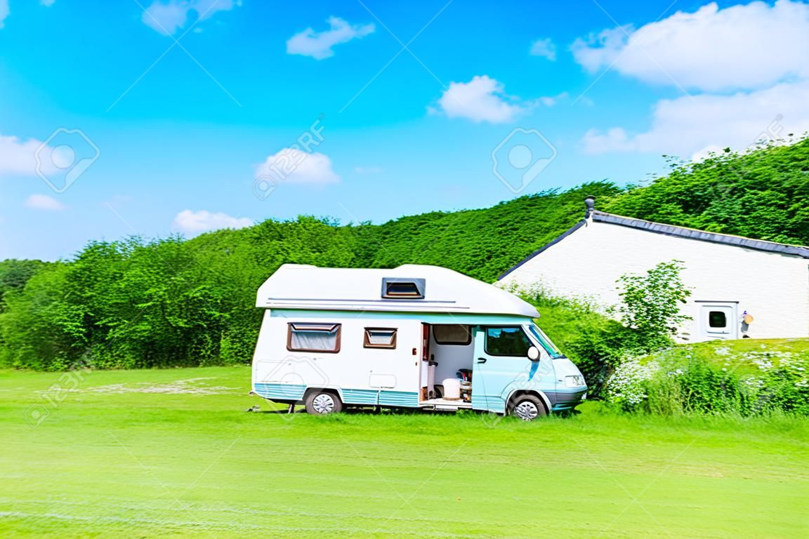 Caravan in the countryside in England on a sunny day
