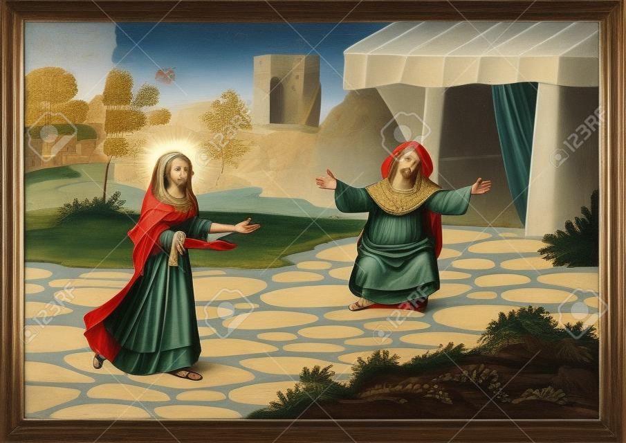 성모 마리아는 침례 (세례) 요한의 어머니 엘리사벳을 만난다.