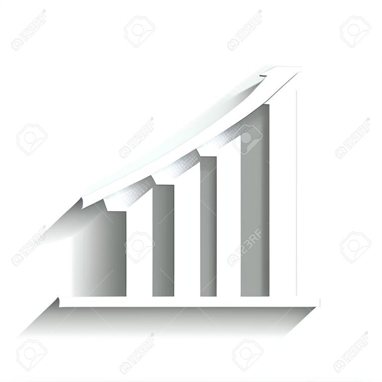 Growing graph sign. Vector. White icon with soft shadow on transparent background.