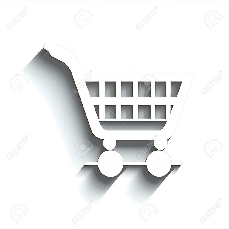 Shopping cart sign. Vector. White icon with soft shadow on transparent background.