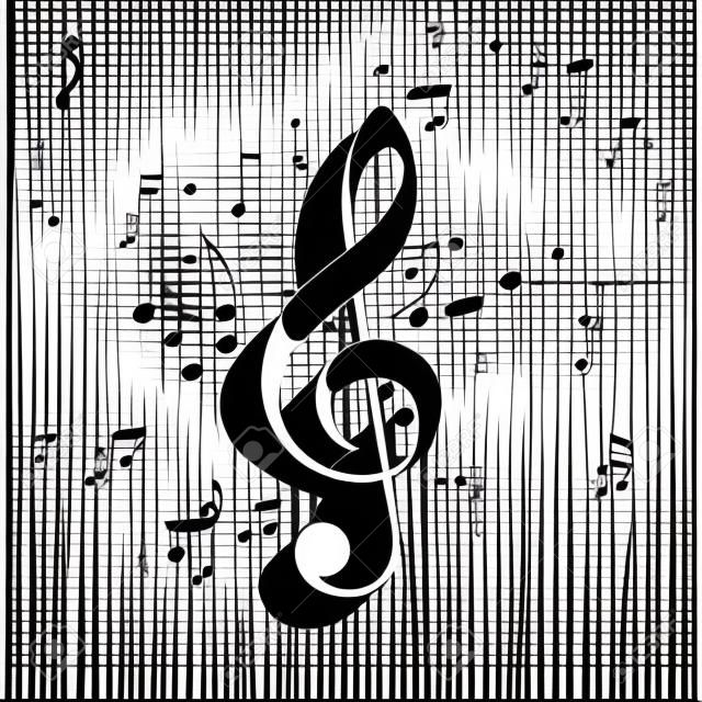 Music violin clef sign. G-clef. Treble clef. Vector. White icon with soft shadow on transparent background.