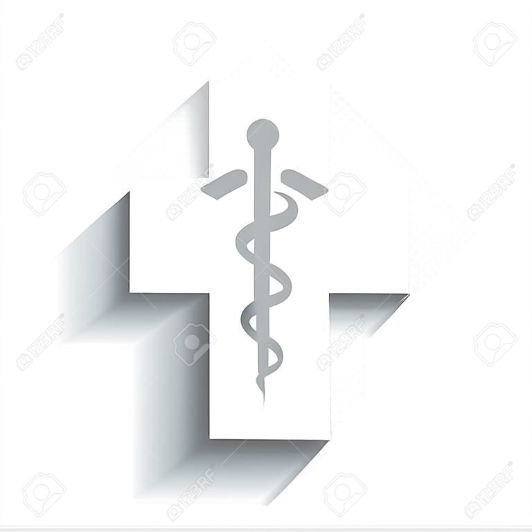 Medical symbol of the Emergency or Star of Life. Vector. White icon with soft shadow on transparent background.