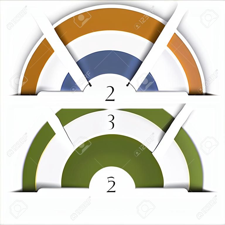 3 pozisyonları metin alanları ile Infographic şablon için renk yarım daire