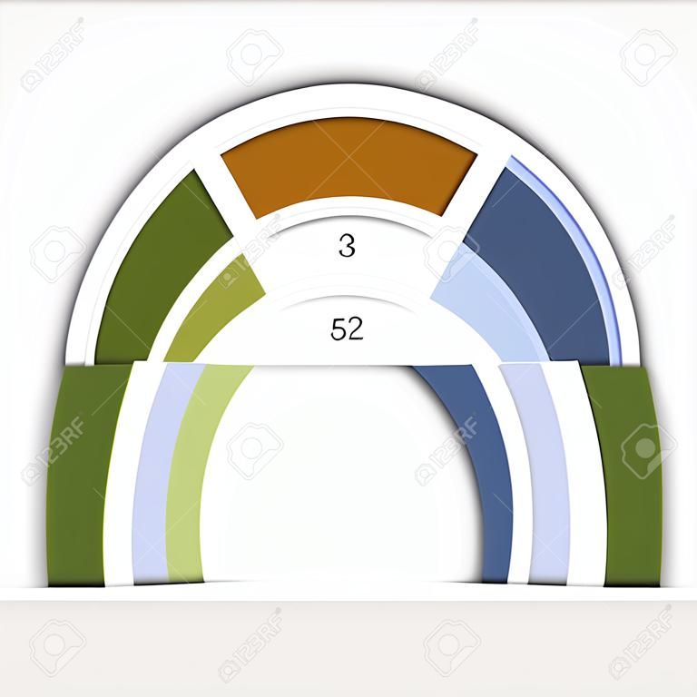 3 pozisyonları metin alanları ile Infographic şablon için renk yarım daire