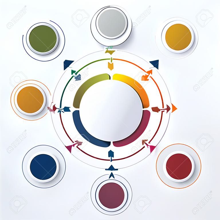 Шаблон инфографических цветных кругов круглый круг для 6 позиций