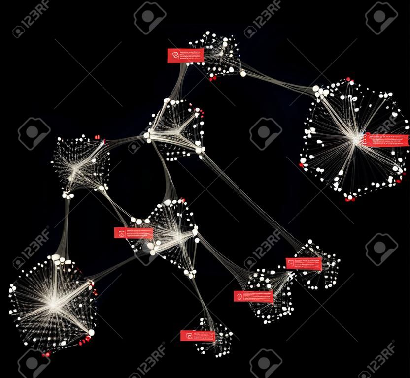 Big data creative visualization. Cluster computing concept. Information clustering representation. Social media graph of users.