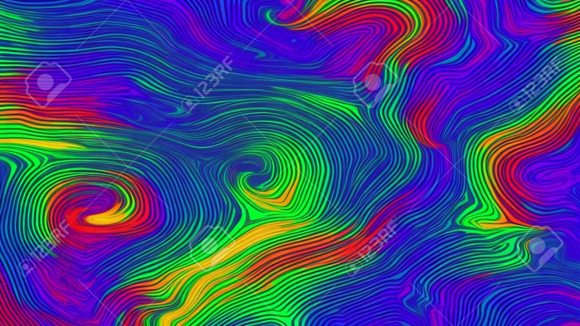 Rainbow trippy background. Iridescent fluid texture. Liquid holographic pattern. Acid rainbow waves. Crazy turbulence effect.