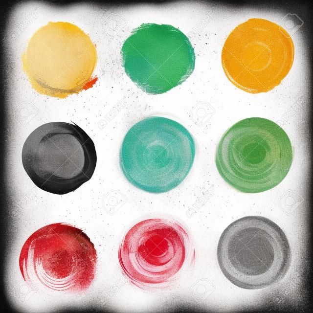 Grunge círculo pintura Conjunto de elementos. Pincel de manchas de desprestigio textura