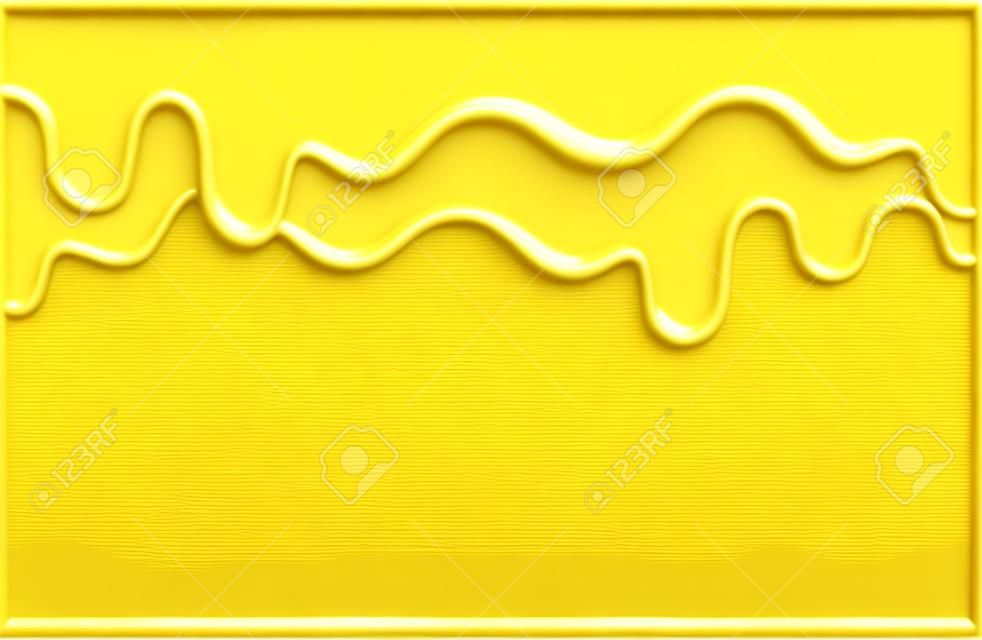 Queijo cremoso líquido goteja., queijo derreter no fundo amarelo., modelo 3d e ilustração.