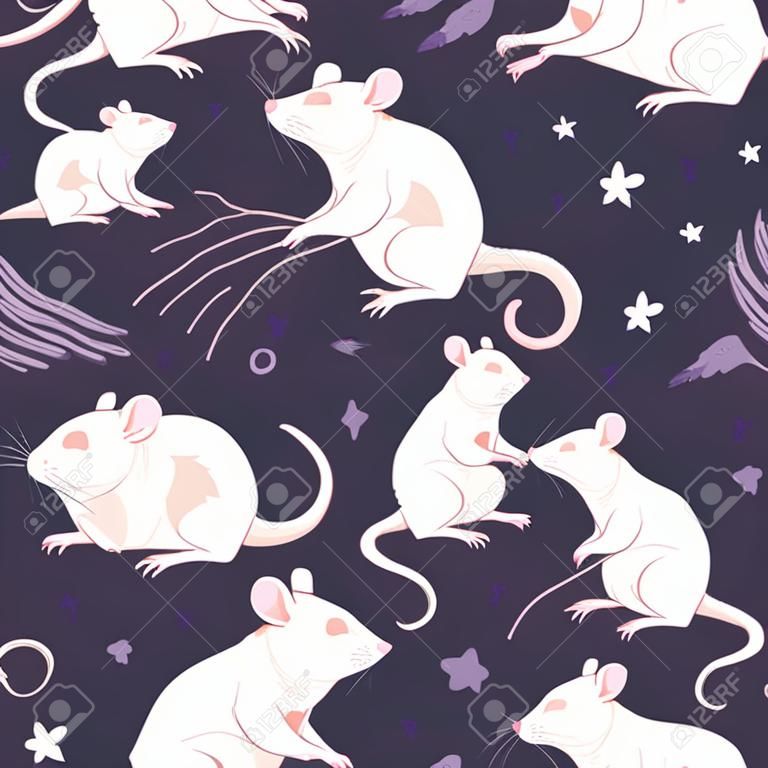Seamless pattern with rats on the violet background illustration