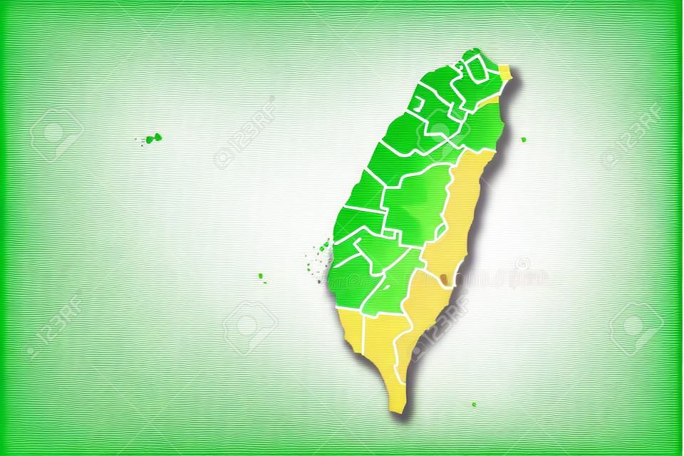Ilustração do vetor do mapa da aquarela de Taiwan da cor verde com linhas de fronteira de condados diferentes no fundo claro usando o pincel de pintura na página