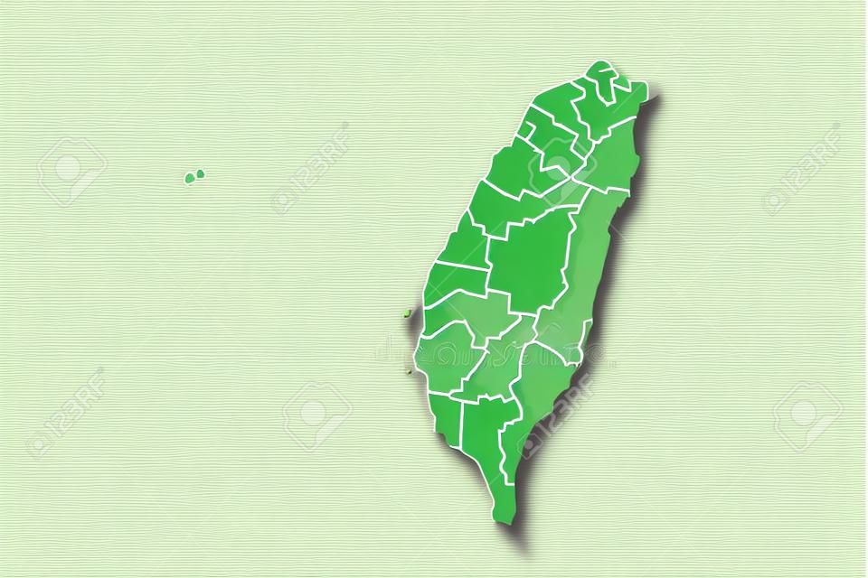 Ilustração do vetor do mapa da aquarela de Taiwan da cor verde com linhas de fronteira de condados diferentes no fundo claro usando o pincel de pintura na página