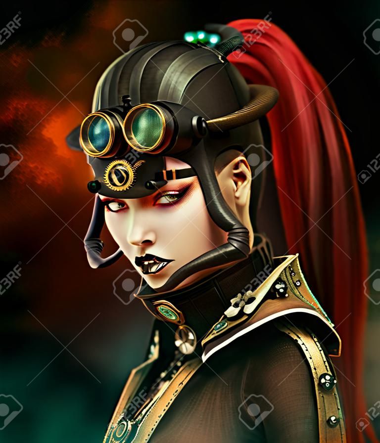 portrait of a girl in steampunk style