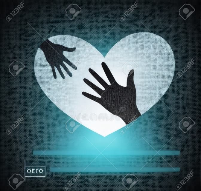 Helping hands in heart Vector illustration