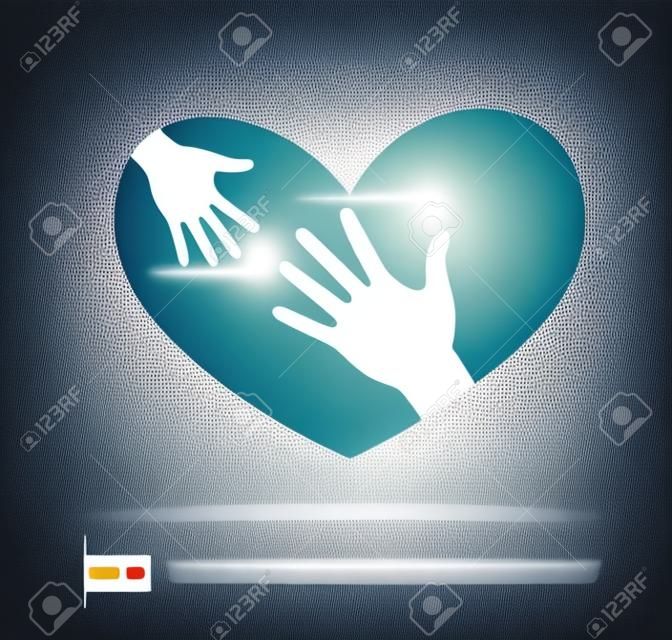 Helping hands in heart Vector illustration