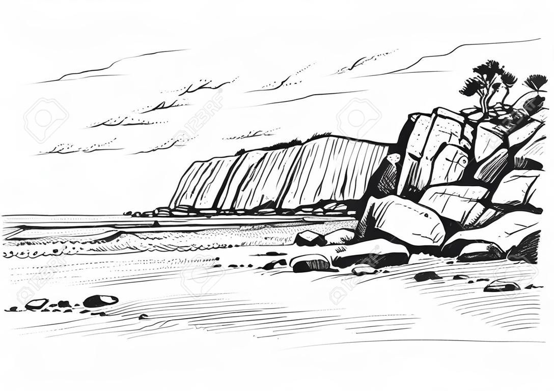 岩だらけの海岸の手描きベクトル イラストのスケッチ