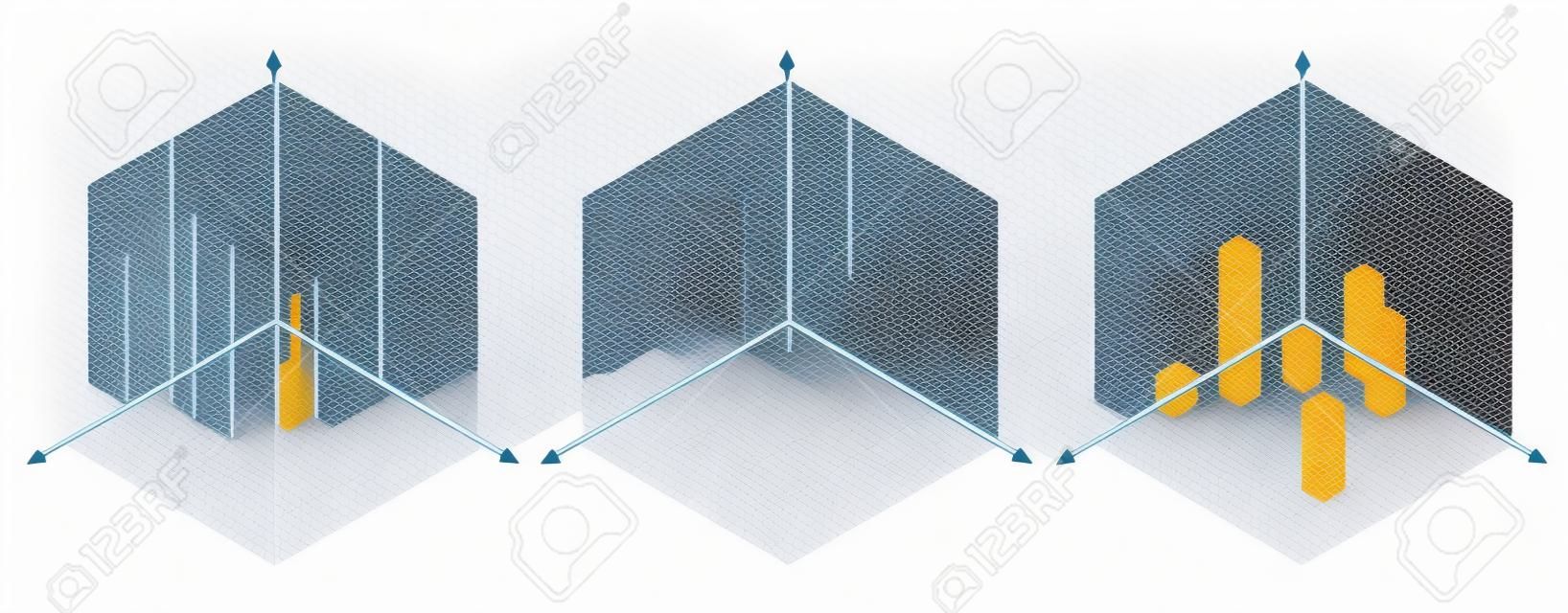 El dibujo isométrico de un ángulo de 30 grados se aplica a sus lados. El cubo opuesto. Gráfico vectorial isométrico