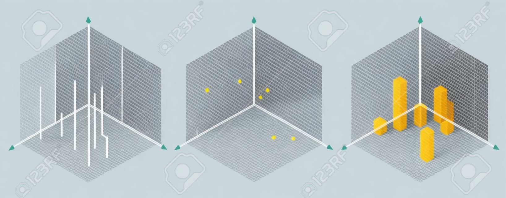 O desenho isométrico de um ângulo de trinta graus é aplicado aos seus lados. O cubo oposto.