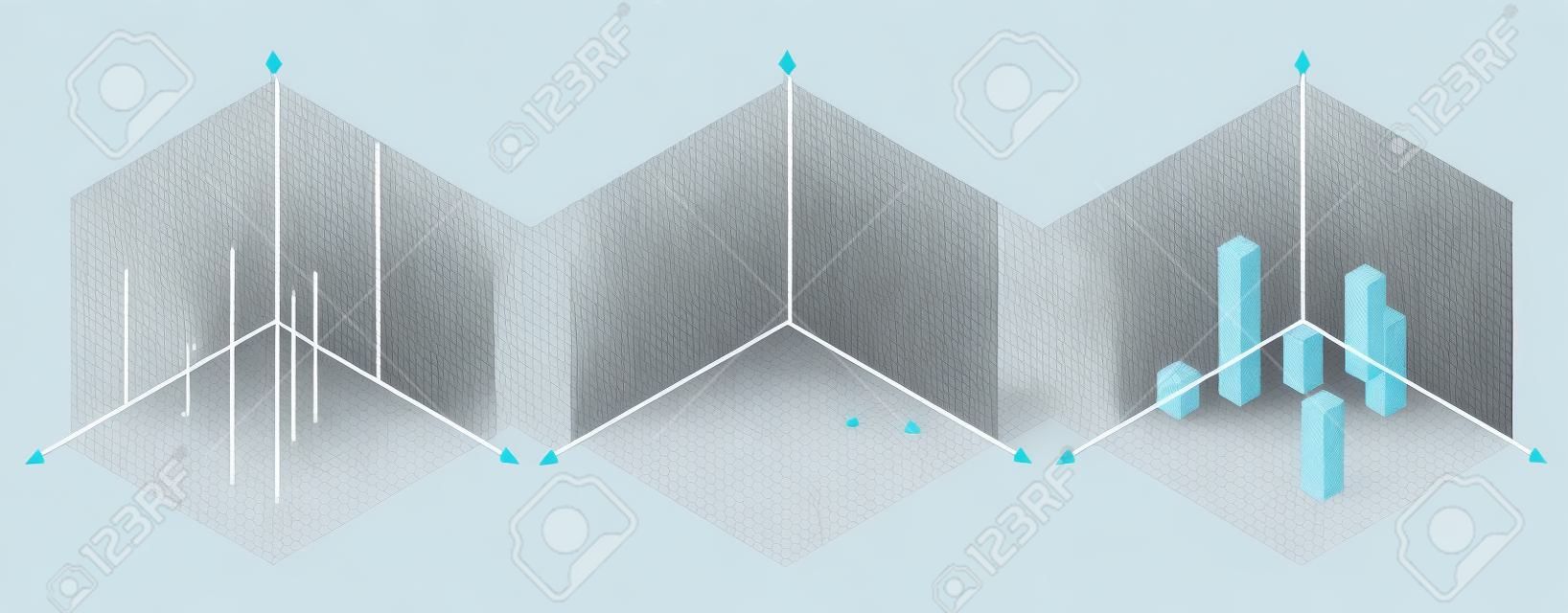 Le dessin isométrique est appliqué sur ses côtés à un angle de trente degrés. Le cube en face. Vecteur grille isométrique
