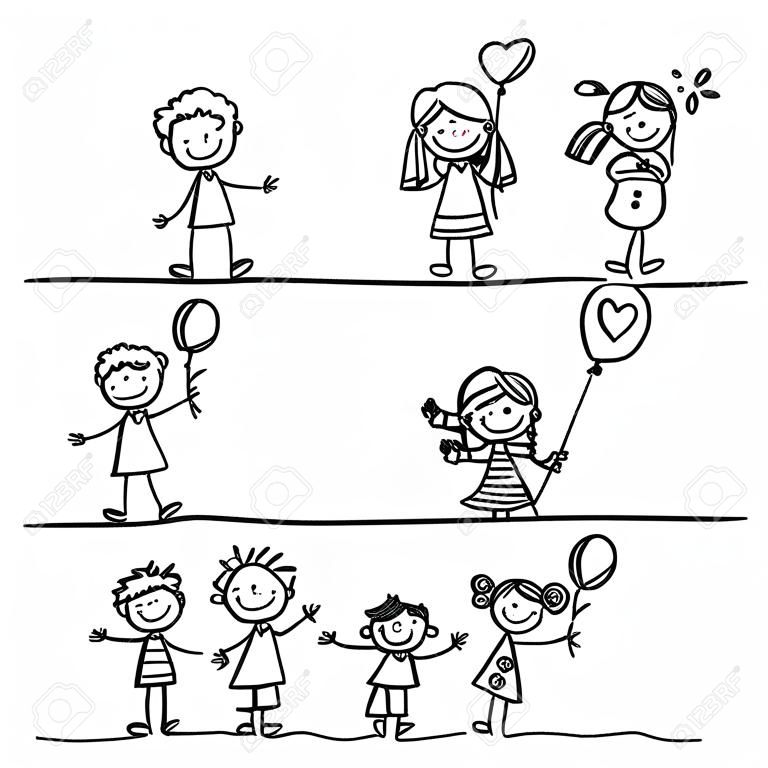 gráfico de la mano Caricatura de niños felices jugando