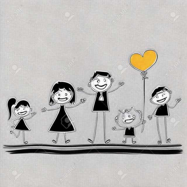 mão de desenho personagem de desenho animado feliz família