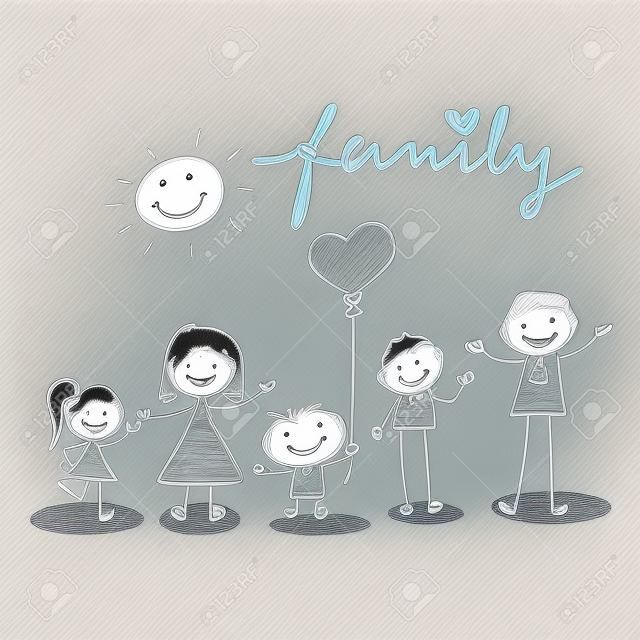 手繪卡通人物幸福的家庭