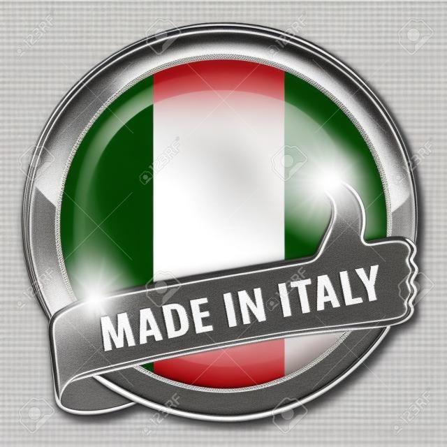 made in italy silver badge isolated button on white background