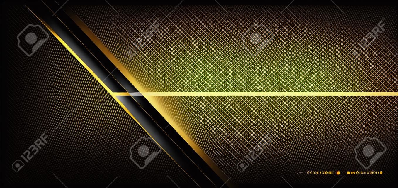Fondo astratto del triangolo nero del modello con le linee a strisce dorate. Stile di lusso. È possibile utilizzare per annunci, poster, modelli, presentazioni aziendali. Illustrazione vettoriale