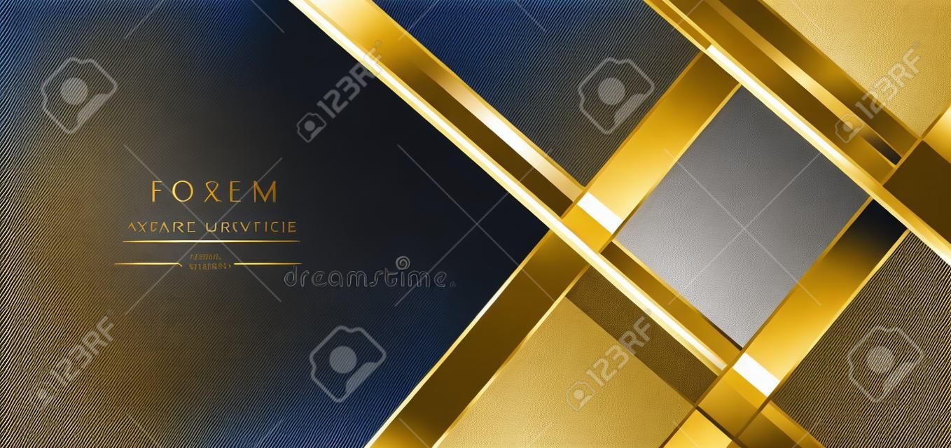 Abstract luxury golden lines diagonal overlapping on dark blue background. Template premium award design. Vector illustration