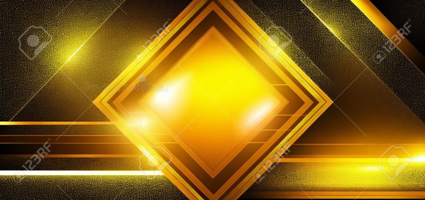 Cornice quadrata di lusso effetto glitter dorato incandescente su sfondo nero con effetto luminoso scintillante. modello di cerimonia di premiazione premium design. illustrazione vettoriale