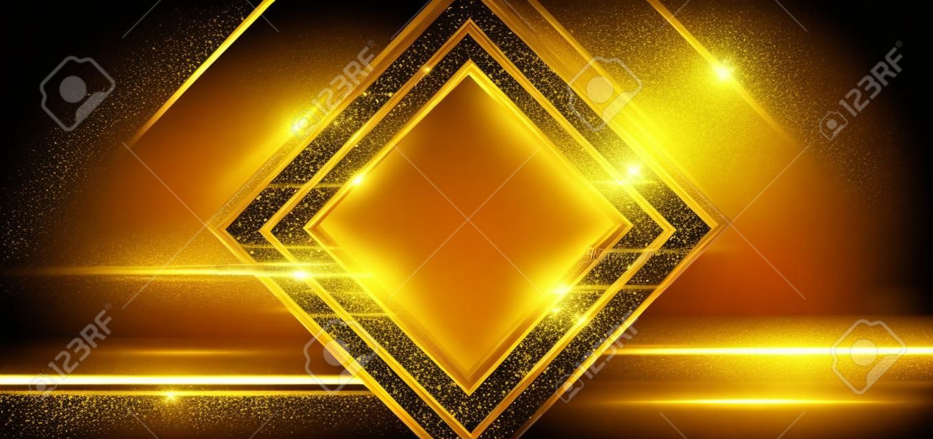 Luksusowy kwadratowy efekt złotego brokatu świecący na czarnym tle z efektem świetlnym blasku. szablon projektu ceremonii wręczenia nagród premium. ilustracja wektorowa