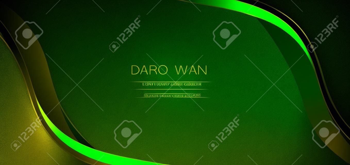 Luxury curve golden lines on dark green background with lighting effect and space for text. Luxury design style. Template premium award design. Vector illustration