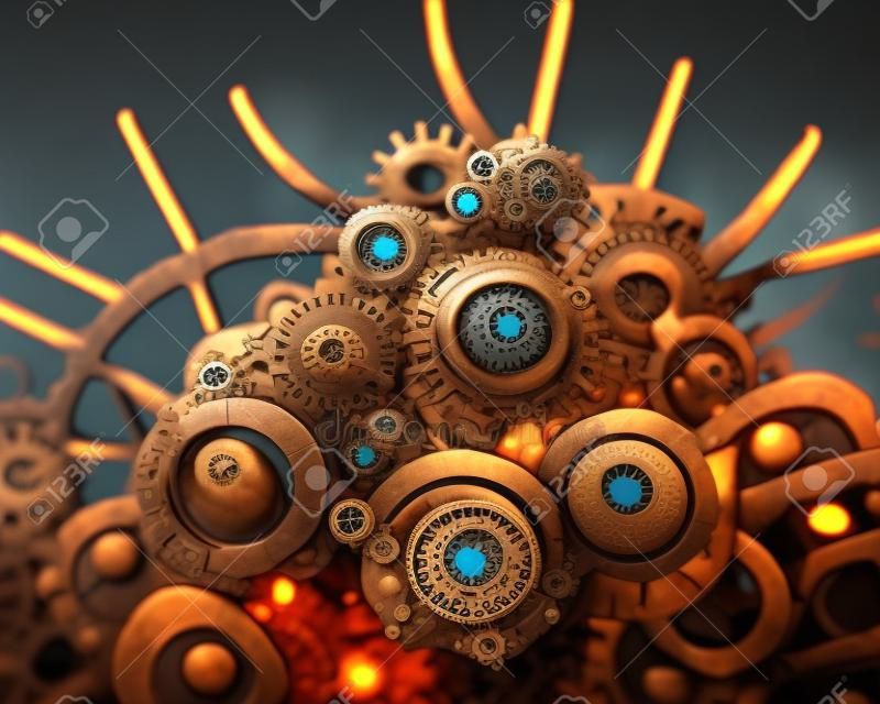 A detailed 3D abstract illustration of a Steampunk Virus