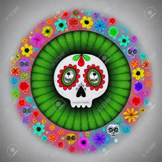 crâne de sucre coloré pour le jour de la fête mexicaine des morts