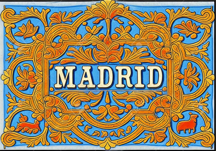Szczegółowe Tradycyjny Malowane Ilustracja Tin szkliwione ceramiczne tilework Azulejos Płytki Wektor Vintage hiszpański Madryt Hiszpania